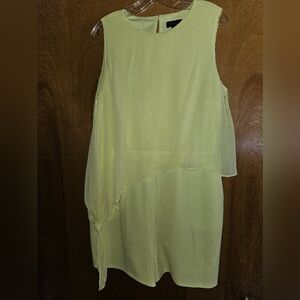 Thalia Sodi Pale Yellow Asymmetrical Sheer-Overlay Dress